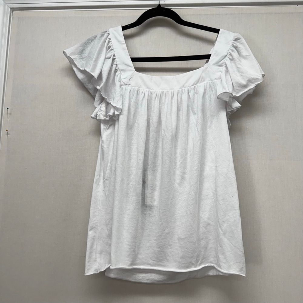 Women's Chaser White Ruffle Short Sleeve Tee Top Size S